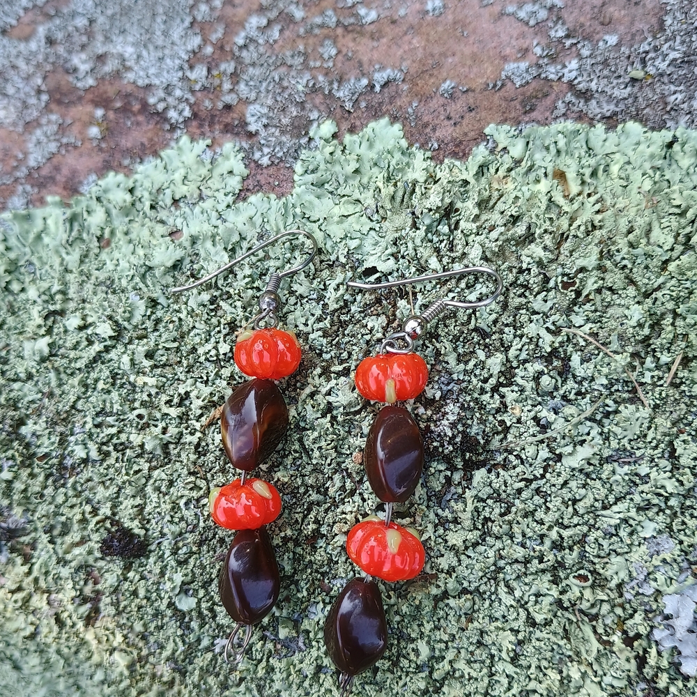 Vintage, handmade lampwork glass and lucite Fall dangle earrings, Fall vibes